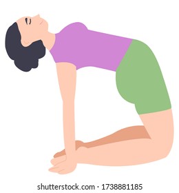 camel pose yoga. the girl is engaged in fitness alone.