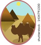Camel with pyramids on background