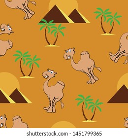 Camel Pyramids Palm Tree Egypt Seamless Background Sun 