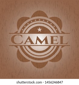 Camel realistic wood emblem. Vector Illustration.