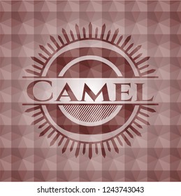Camel red seamless emblem with geometric pattern background.