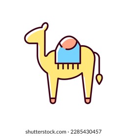 Camel RGB color icon. Big animal with two water bags used for long walks throught desert. Sand ship mamal. Traditional symbol. Isolated vector illustration