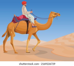 Camel rider in colorful dress, popular Desert Festival 