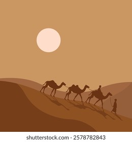 Camel rider on desert illustration logo vector design