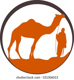 Camel with Rider Silhouette in Circle. It can be used as logo or symbol - Vector