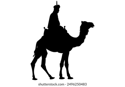 Camel Rider Silhouette - Clipart e ilustración de viaje del desierto