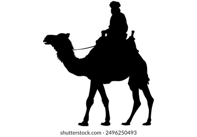 Camel Rider Silhouette - Desert Travel Illustration and Clipart