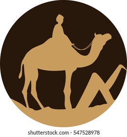 Camel with rider vector illustration can be used as logo or symbol.