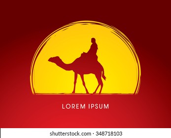 Camel riding designed on moonlight background graphic vector