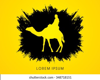 Camel riding on splash grunge brush graphic vector
