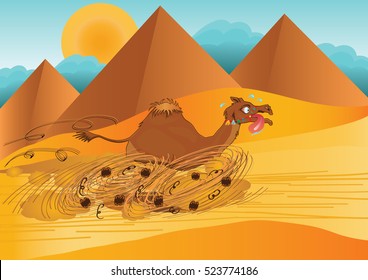 Camel running. Dromedary camel, single humped camel run through the desert.
