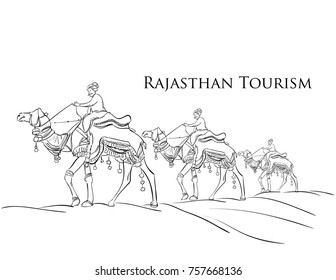 Camel Safari Rajasthan Tourism Vector Illustration