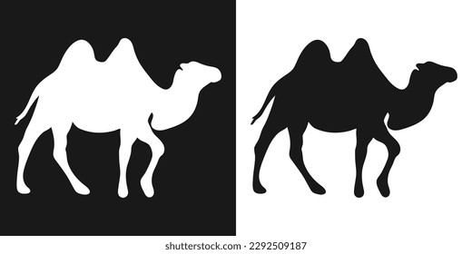 Camel. A set of isolated icons, a black-and-white logo on a white-and-black background