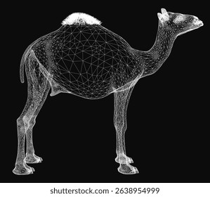 A camel is shown in a black and white illustration. The image is a close up of the camel's body
