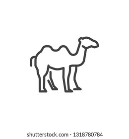 Camel side view line icon. linear style sign for mobile concept and web design. Standing camel outline vector icon. Sahara animal symbol, logo illustration. Pixel perfect vector graphics