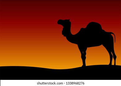 Camel silhouette - Desert sunset - Editable layered illustration