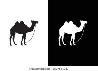 Camel silhouette icon, Camel icon vector, black white camel animal design.