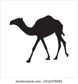 Vector de icono de silueta de camello. La silueta dromedaria puede utilizarse como icono, símbolo o signo. Vector de icono del camello para el diseño del desierto, el sahara, el áfrica o el viaje adecuado para el diseño del Hajj,