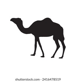 Vector de icono de silueta de camello. La silueta dromedaria puede utilizarse como icono, símbolo o signo. Vector de icono del camello para el diseño del desierto, el sahara, el áfrica o el viaje adecuado para el diseño del Hajj,