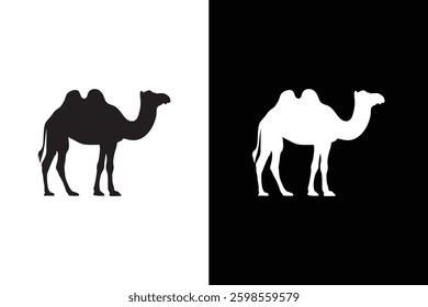 Camel silhouette icon, Camel icon vector illustration, black white camel animal design.