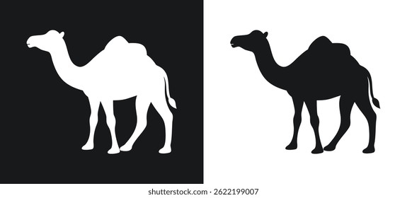 Camel silhouette illustration in black and white showing two distinct color variations and graphic design.
