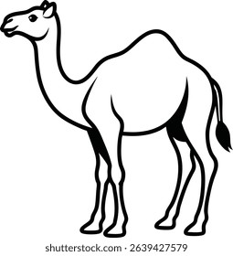 Camel Silhouette Line Art Vector Illustration On White Background