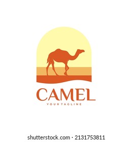 camel silhouette logo design. camel with desert vector illustration
