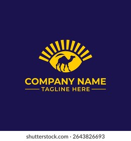 Logotipo da silhueta do camelo com Sunburst e tema do deserto