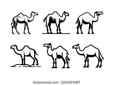 Esbozo de silueta de camello conjunto logotipo negro animales siluetas iconos camello riders desierto silueta de palma vectorial ilustración