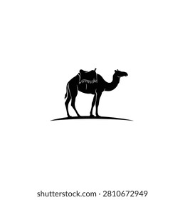 Camel Silhouette With Pack Saddle On White Background