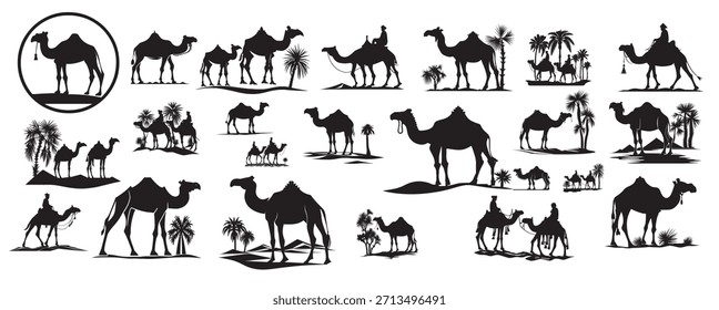 camel silhouette set black logo animals silhouettes icons