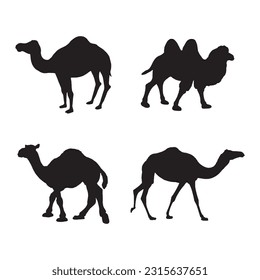 camel silhouette set collection isolated black on white background vector illustration