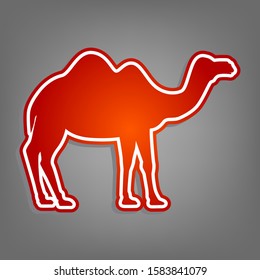 Camel silhouette sign. Flat red icon with linear white icon with gray shadow at grayish background. Illustration.