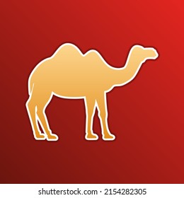 Camel silhouette sign. Golden gradient Icon with contours on redish Background. Illustration.