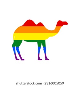 Camel silhouette sign. Rainbow gay LGBT rights colored Icon at white Background. Illustration.
