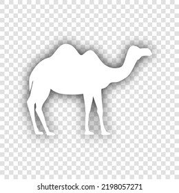 Camel silhouette sign. White Icon with dropped natural gray Shadow at transparent Background. Illustration.