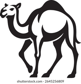 Silhueta de camelo simples preto e branco, camelo deserto elegante em contorno mínimo