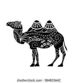 camel silhouette with tribal ornaments isolated