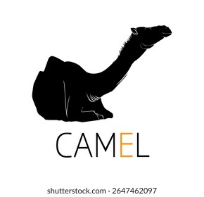 Camelo silhueta andando, vista lateral, isolado no fundo branco. Ilustração vetorial para sinais, ícones, logotipos, adesivos e modelos. Arquivo EPS editável e escalável.	
