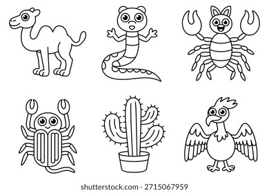 Camel snake scorpion beetle cactus bird vector