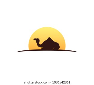 camel and sun vector icon logo design template