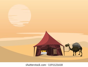 camel and tent in desert vector illustration 