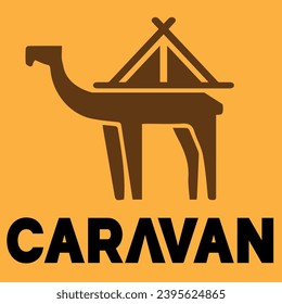 Camel with tent logo design minimalist line style, recreational vehicle campfire campsite caravan vacation modern icon