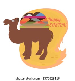 A camel with two funny humps painted like Easter eggs.
