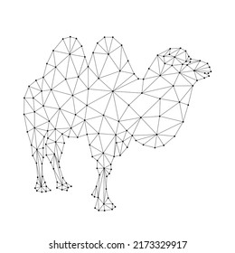 Camel, two - humped, from abstract futuristic polygonal black lines and dots. Vector illustration.
