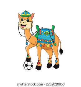 Camel vector art on white background, Camel playing football, Happy camel vector