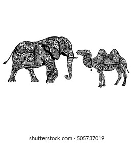 camel, vector, desert, elephant, ornament, animal, vector, design