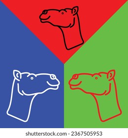 Camel Vector Icon, Lineal style icon, from Animal Head icons collection, isolated on Red, Blue and Green Background.