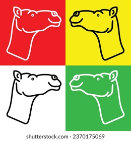 Camel Vector Icon, Lineal style icon, from Animal Head icons collection, isolated on Red, Yellow, White and Green Background.