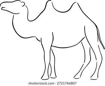 Contorno de tinta negra de Ilustración vectorial de camello. Dibujado a mano. Diseño de icono de logotipo de arte de línea de camello. Vector de ilustración de icono de logotipo animal minimalista moderno simple. Icono de camello, ilustración de boceto de Vector